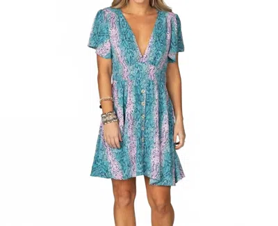Buddylove Alba Ruffled Sleeve Mini Dress In Snake Print In Blue