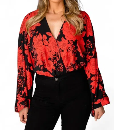 Buddylove Ariana Kimono Sleeve Bodysuit In Dahlia In Red