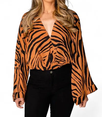 Buddylove Ariana Kimono Sleeve Bodysuit In Mowgli In Orange
