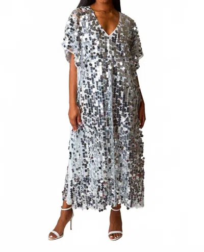 Buddylove Atlas Overcast Caftan Dress In Silver Sequin