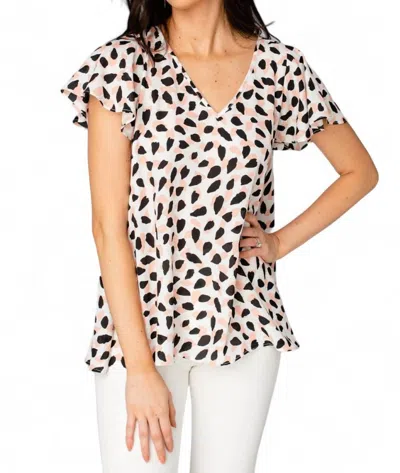 Buddylove Avril Flutter Sleeve V-neck Top In Flamingo In Pink
