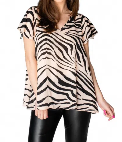 Buddylove Avril Flutter Sleeve V-neck Top In Zebra Striped In Multi