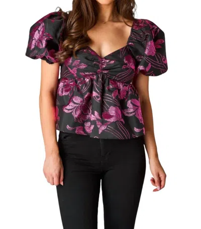 Buddylove Blakely Peplum Short Sleeve Top In Raspberry Fizz In Multi