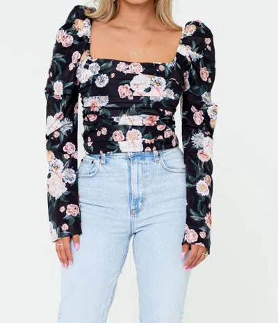 Buddylove Devan Pleated Long Sleeved Top In Sleeping Garden In Black