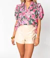 Buddylove Essie Royalty Ruffle Short Sleeve Top In Pink/green In Multi