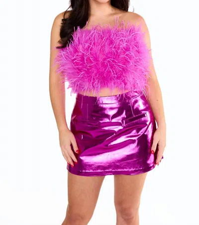 Buddylove Fancy Strapless Feather Crop Top In Magenta Feather In Pink