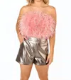 Buddylove Fancy Strapless Feather Crop Top In Rose Gold Feather In Multi