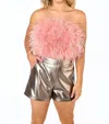 BUDDYLOVE FANCY STRAPLESS FEATHER CROP TOP IN ROSE GOLD
