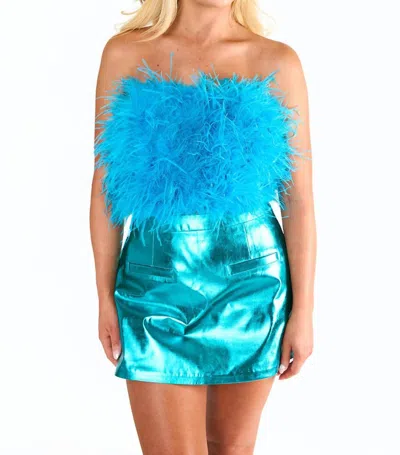 Buddylove Fancy Strapless Feather Crop Top In Turquoise Feather In Multi