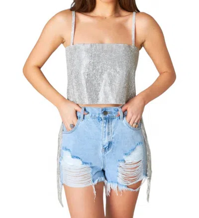 Buddylove Girly Girl Rhinestone Crop Top In Silver