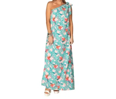 Buddylove Goddess One Shoulder Maxi Dress In Hibiscus Print In Blue