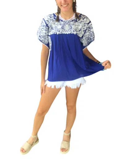 Buddylove Greek Embroidered Top In Royal Blue