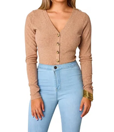 Buddylove Holly Long Sleeve Button Up Bodysuit In Chocolate In Gold