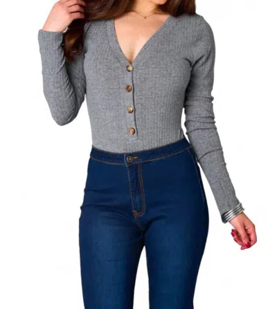 Buddylove Holly Long Sleeve Button Up Bodysuit In Grey