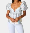 Buddylove Houston Puff Sleeve Top In Iridescent In Green
