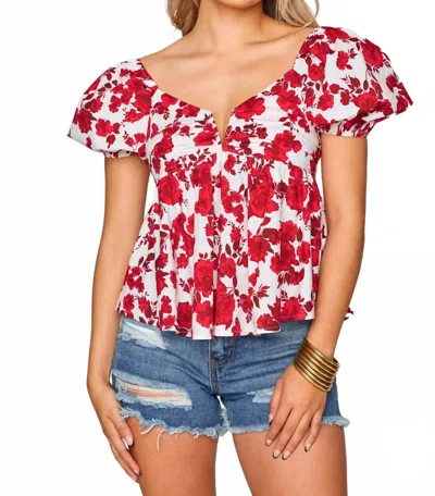 Buddylove Houston Puff Sleeve Top In Scarlet Flower In Red