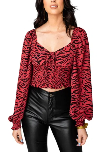 Buddylove Isabelle Smocked Crop Top In Red