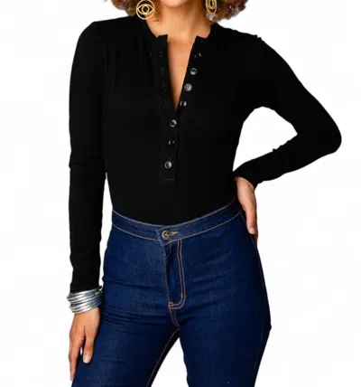 Buddylove Ivy Henley Button Front Bodysuit In Black