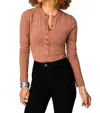 Buddylove Ivy Henley Button Front Bodysuit In Brown In Brown