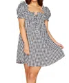 Buddylove Jac Puff Sleeve Short Dress In Black Plaid In Multi