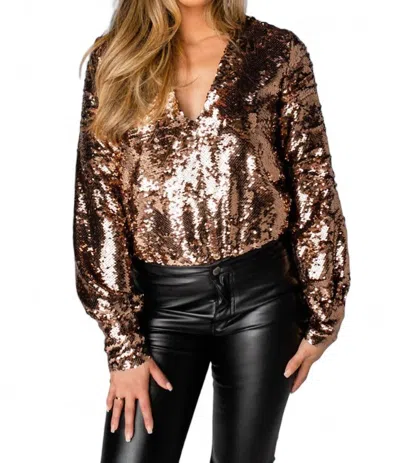 Buddylove Jenny Long Sleeve Sequin Bodysuit In Copper In Multi