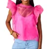 Buddylove Kaycee Organza Ruffle Sleeve Top In Hot Pink In Pink
