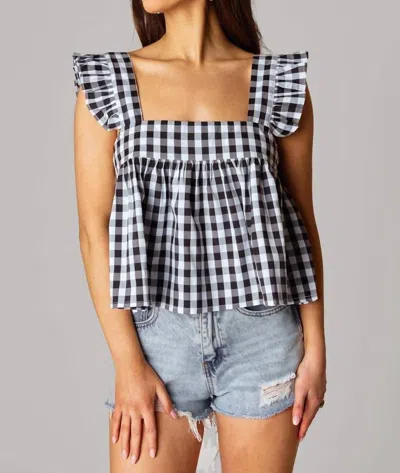 Buddylove Kyle Ruffle Swing Tank Top In Black Checker