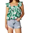 Buddylove Kyle Ruffle Swing Tank Top In Green / Florals In Multi