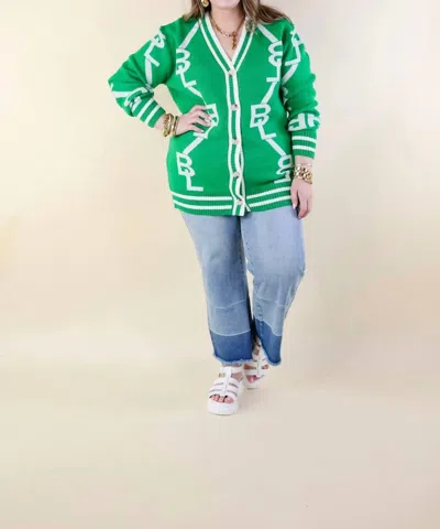Buddylove Long Sleeves Cardigan In Green And White In Multi