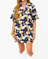 Buddylove Lulu Short Sleeve Mini Caftan In Navy Blaze