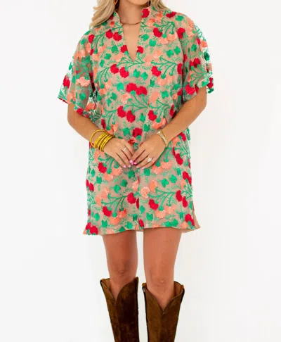 Buddylove Lulu Short Sleeve Mini Caftan In Precious Coral