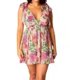 Buddylove Melanie Tie Shoulder Mini Dress In Raspberry Rose In Multi