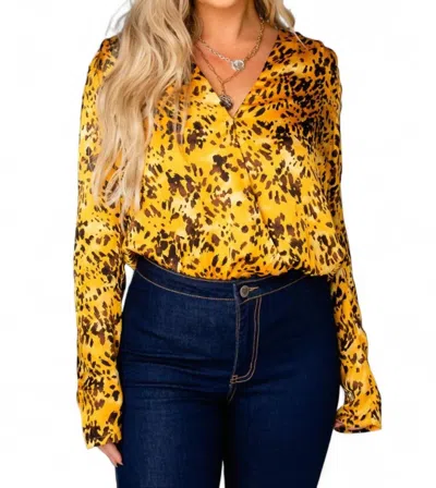 Buddylove Melissa Surplice Long Sleeve Bodysuit In Tortoiseshell In Multi