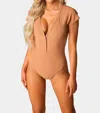 Buddylove Mona Button Detail Short Sleeve One Piece Swimsuit In Sand