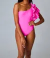 Buddylove Ozzy One Shoulder Ruffle Sleeve One Piece Swimsuit In Pink