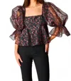 Buddylove Puff Sleeve Peplum Top In Black In Black