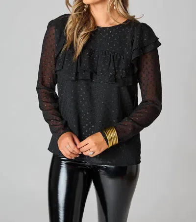 BUDDYLOVE PRAIRIE RUFFLE LONG SLEEVE TOP IN BLACK QUARTZ