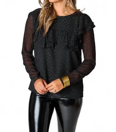 Buddylove Prairie Ruffle Long Sleeve Top In Black Quartz In Multi