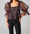Buddylove Puff Sleeve Peplum Top In Black In Black