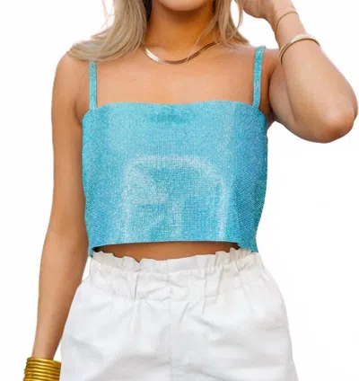 Buddylove Rhinestone Crop Top In Turquoise In Blue