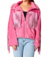 Buddylove Skylar Fringe Faux Fur Jacket In Hot Pink In Pink
