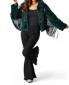 Buddylove Skylar Fringe Faux Fur Jacket In Jade In Green