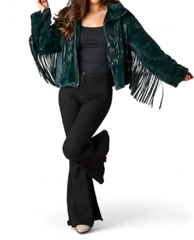 Buddylove Skylar Fringe Faux Fur Jacket In Jade In Green
