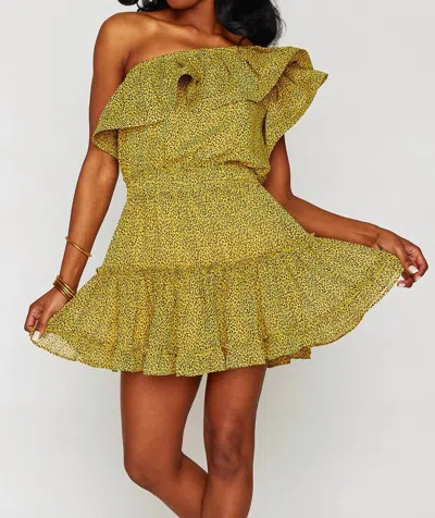 Buddylove Sofia One Shoulder Ruffle Mini Dress In Yellow Animal Print