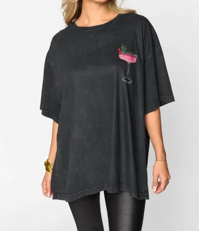 Buddylove Travis Mistletoe Martini Oversized Graphic Tee In Black In Grey