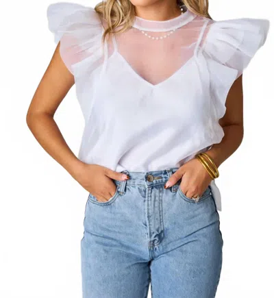 Buddylove Tulle Organza Ruffle Sleeve Top In White