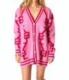 Buddylove Varsity Cardigan In Pink And Red In Multi