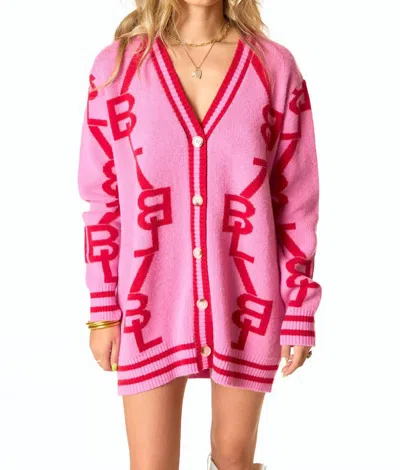 Buddylove Varsity Cardigan In Pink And Red In Multi