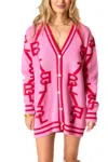 Buddylove Varsity Cardigan In Pink And Red In Multi