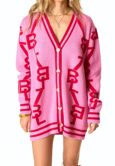 Buddylove Varsity Lovey Knit Cardigan In Pink/red